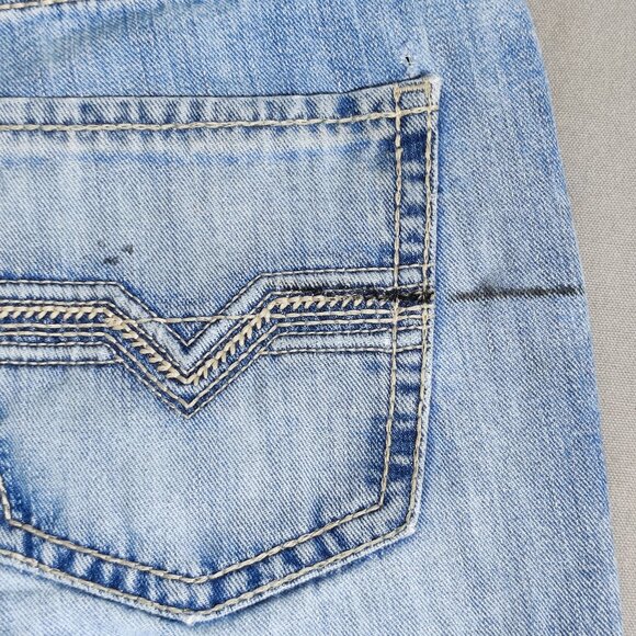 Rock & Roll Denim men's size 31X34 hard washed denim blue Pistol Straight jeans - Picture 10 of 16